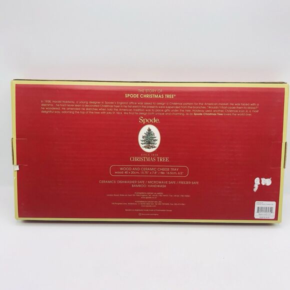 Spode Christmas Tree Bamboo Wood and Ceramic Cheese Tray 15.75 x 7.8 Inches NEW - Picture 5 of 8